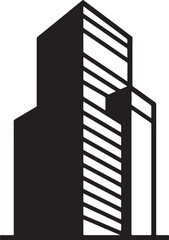 Modern black and white architectural building silhouette isolated on a white background
