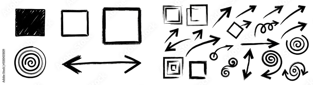 Aufkleber arrow brush line sketch texture vector set. crayon marker scribble sketch stroke arrow element line 