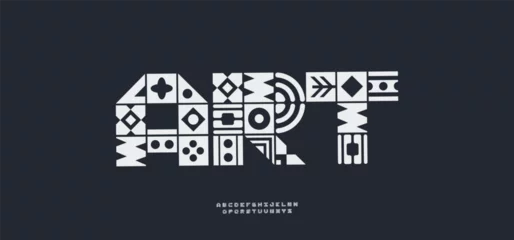 Fotobehang Tribal ethnic decorative font, folk pattern blocks letters. African, Aztec, Scandinavian, boho styles typography for ethnic artisan branding, cultural packaging, galleries, museum.Vector illustration. © artyway