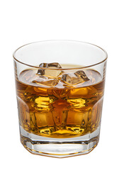 Isolated Transparent Background Whiskey Cocktail Glass with Ice Cubes