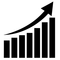 Rising bar graph with arrow pointing up silhouette vector illustration