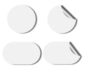 White sticker shapes with curled corners on transparent background