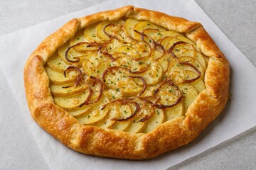 Savory pastry with potato, onion, and cheese filling