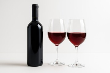 Bottle of red wine paired with wine glasses