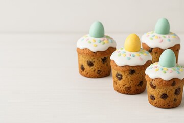 Miniature Easter cupcakes with raisins and nuts, blank space for personalization