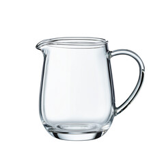Glass pitcher with handle and spout on white background