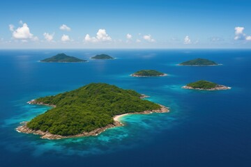 Aerial perspective of multiple islands in an island nation archipelago