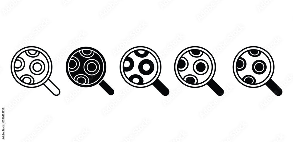Poster magnifying glass icons with circular patterns black and white color vector design