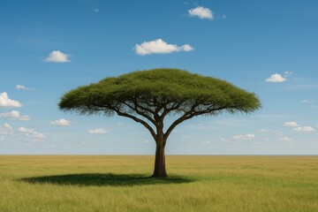 Obraz premium solitary tree with expansive canopy providing shade in a meadow