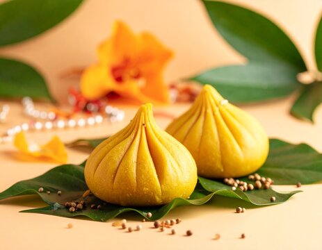 Pair of modaks on clean background &mdash; traditional Indian sweet for Ganesh Chaturthi celebrations