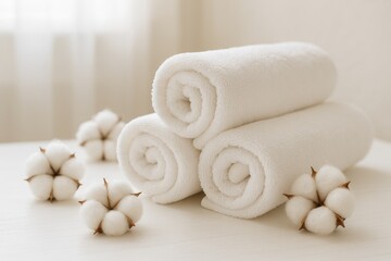 Gentle and fresh towels adorned with cotton blossoms