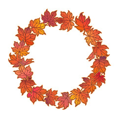 Design element, round frame of autumn stylized leaves