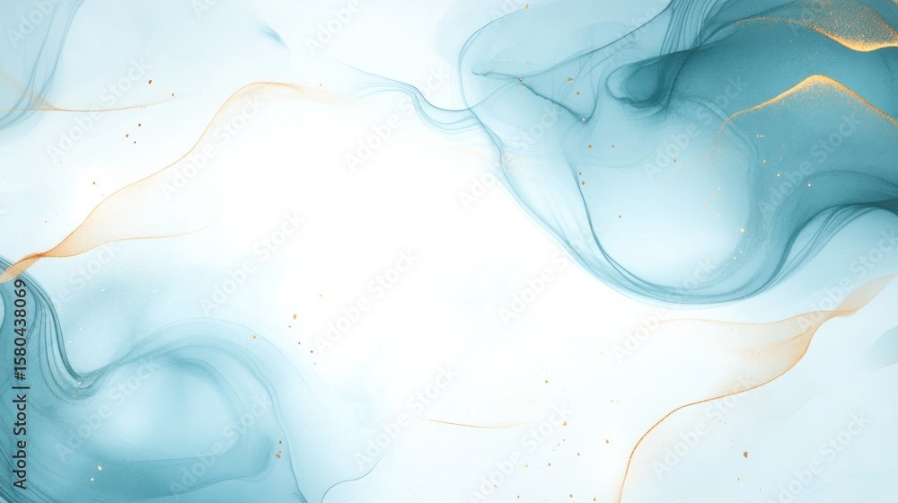 Poster abstract background design with flowing teal and gold lines.