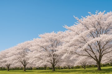 Fototapeta premium Sky-Blue Blossoms in a Cherry Blossom Garden