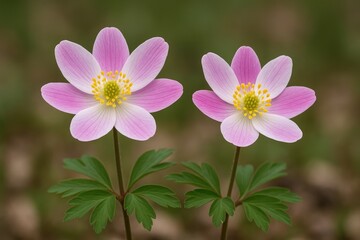 Fototapeta premium Vivid pink and white wildflowers with expansive petals in full bloom, featuring a tiny stem and a compact plant structure