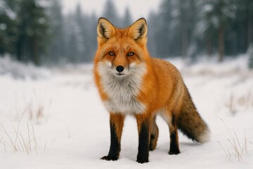 Obraz premium Winter Scene Featuring a Red Fox in a Snowy Landscape
