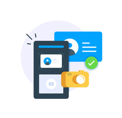 take photo of ID card with smartphone camera concept,flat design icon vector illustration