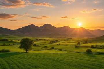 Obraz premium Picturesque landscapes of lush meadows and peaks in the Aures area of Batna