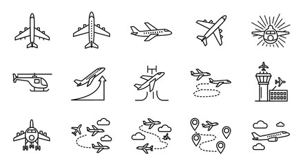 Fototapeta premium Aircraft icons set, travel and transportation concept isolated PNG with Transparent Background