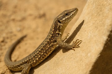 Obraz premium Lizard resting against a wall in a portrait style