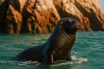 Naklejka premium Marine mammal at a protected coastal reserve in South America