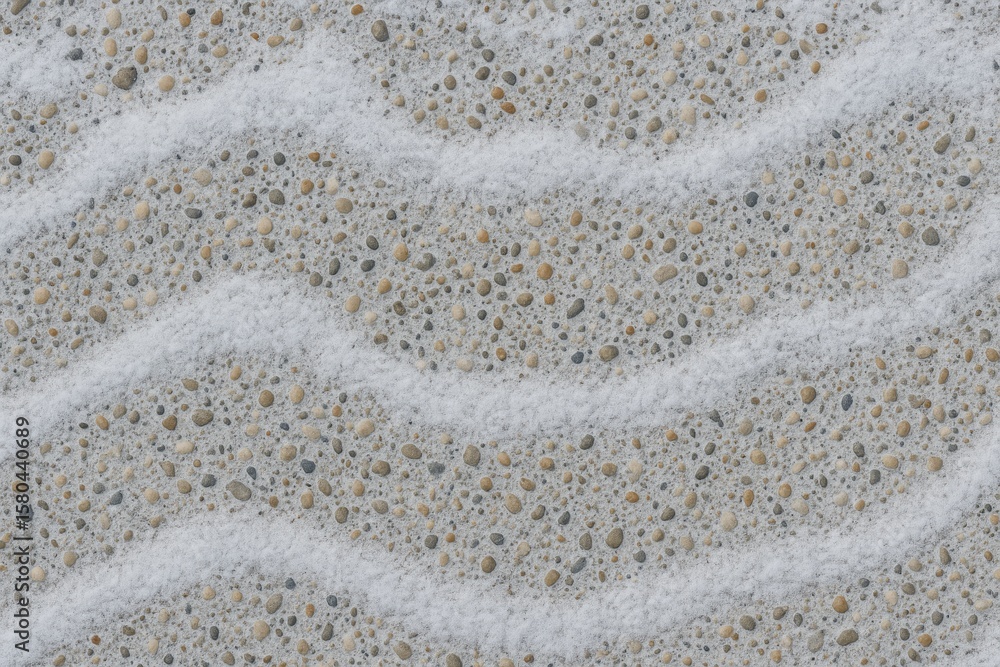 Poster textured concrete base with a layer of tiny pebbles and a snowy surface