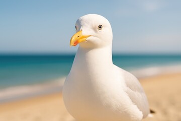 Fototapeta premium Elegant white seagull portrait showcasing natural beauty