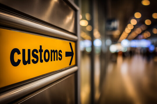 Customs signage inside an international terminal