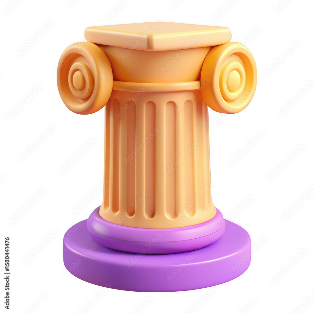 Poster 3d stylized ionic column with volutes isolated on transparent background