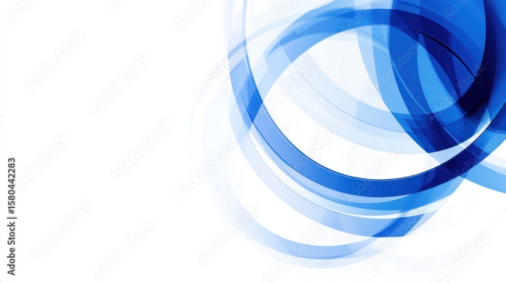 Poster abstract design with overlapping blue shapes on white background.