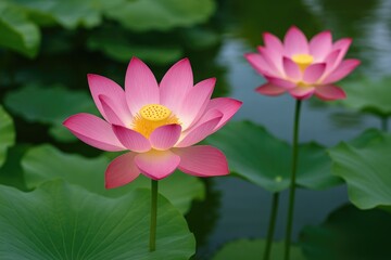 Beautiful pink lotus blossoms in full bloom
