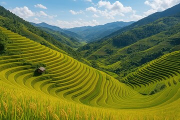 Fototapeta premium Terraced rice paddies in Mu Cang Chai, YenBai, Vietnam during harvest season