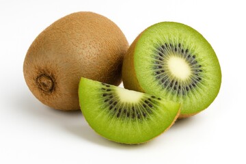 Fototapeta premium Close-up of a ripe kiwi fruit against a white backdrop