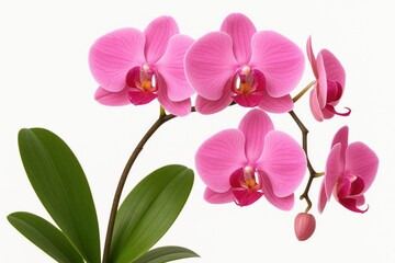 White background with a single pink orchid