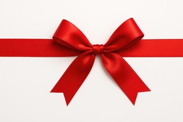 Fototapeta premium Elegant white background featuring a satin ribbon bow in a festive red hue