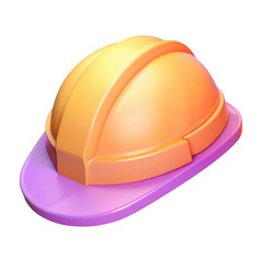 Fototapeta premium 3D hard hat safety helmet illustration, orange and purple construction hardhat graphic element for design projects isolated on Transparent Background