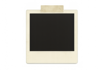 Vintage instant photo print, yellowed edges, attached with adhesive tape on transparent surface, evoking nostalgic retro photography mood