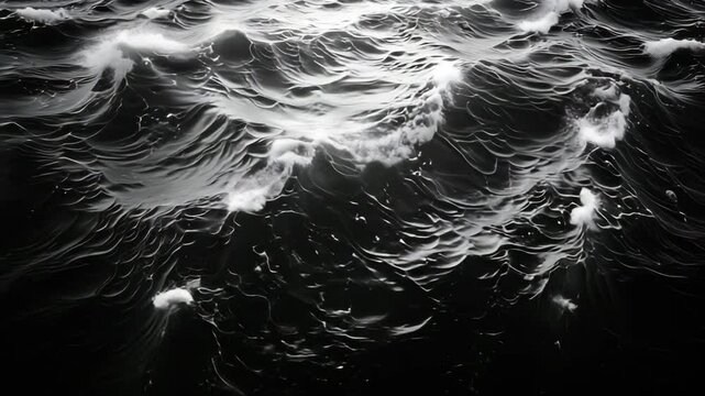 Dramatic Monochrome Ocean Waves Crashing and Swirling in a Powerful Display of Nature's Force