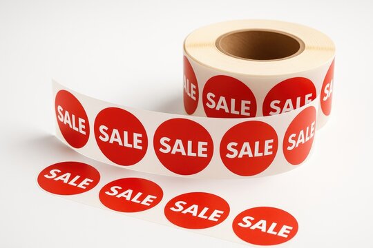 Red paper roll with stickers available for purchase during promotional event at printing house for booklet printing and store discounts.