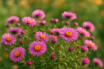 Obraz premium Vivid pink asters showcasing autumn's charm