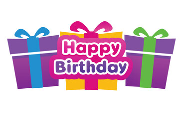 Happy, Birthday,  typography, gift, vector, celebrate, greeting, festive, confetti,surprise, party, present, ribbon,3d render, colorful, gift boxes, text overlay, birthday, party, celebration, happy, 