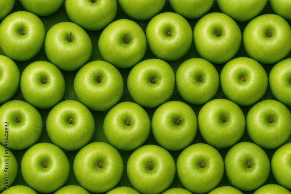 Poster continuous design featuring green apples on a matching background