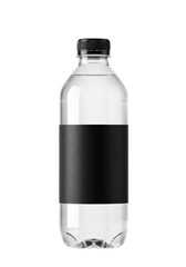Isolated Transparent Plastic Water Bottle Mockup with Black Label PNG
