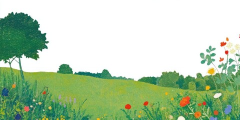 Meadow landscape illustration outdoors.
