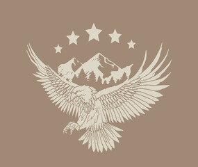 Fototapeta premium Eagle usa wild aspen california wreaf birds American hawk adventure vintage Varsity College Trending Graphic Tee t-shirt logo slogan artwork typography tote badge emblem crest biker green brown 