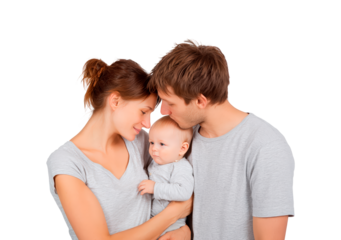 Loving family embrace with parents and baby on transparent background