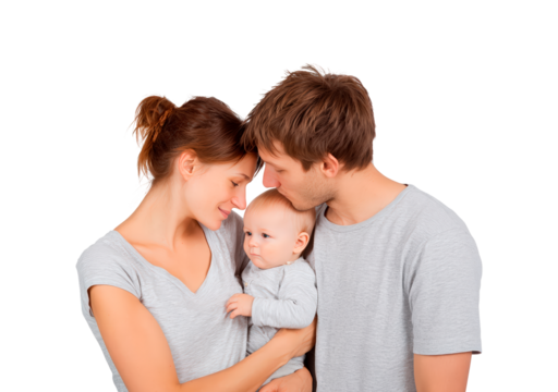 Loving family embrace with parents and baby on transparent background - Powered by Adobe