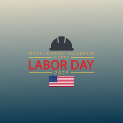 Helmet Emblem Labor Day Poster with Flag and Blue Gradient