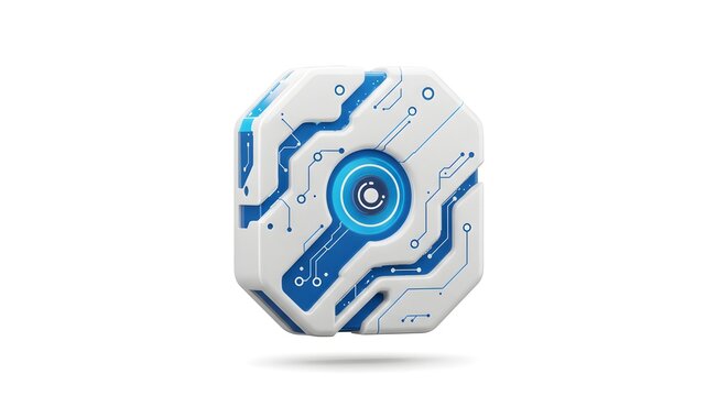 Futuristic Technology Design Featuring Modern Geometric Shape With Blue Circuit Patterns