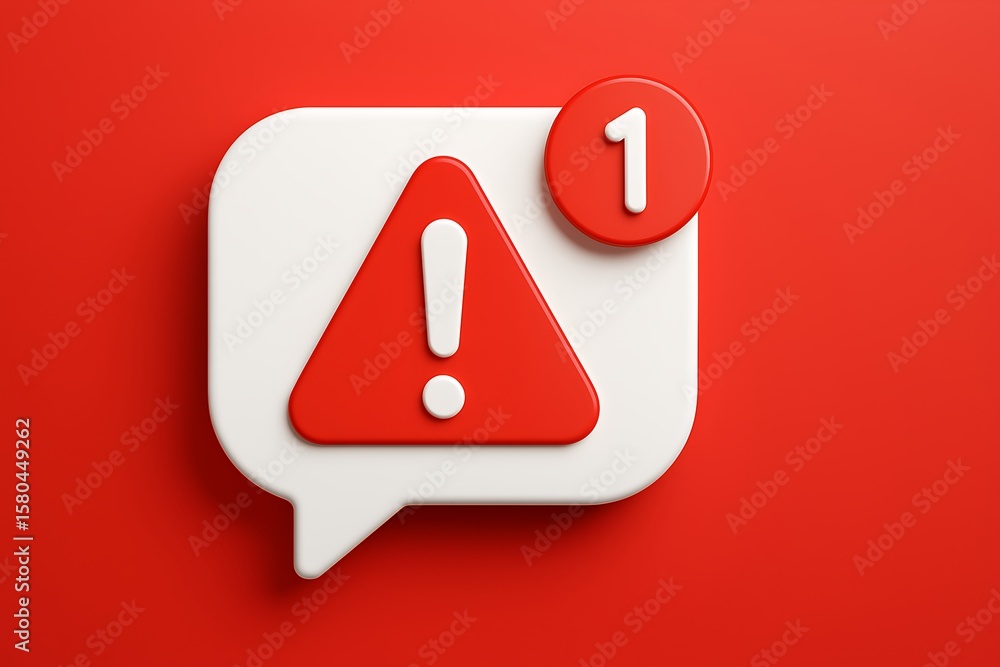 Poster 3d notification alert with exclamation mark and number one badge